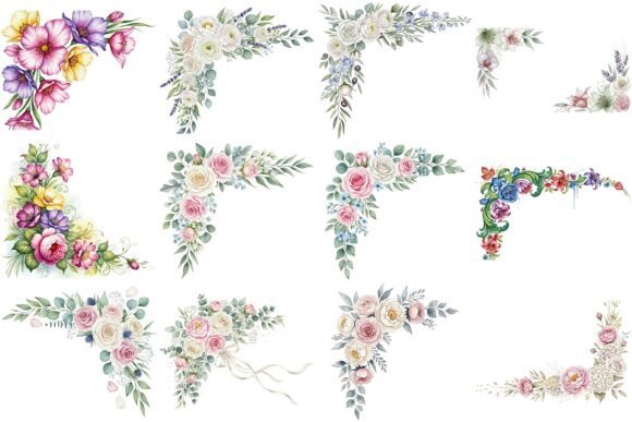 120 Watercolor Floral Corner Borders for Elegant Design