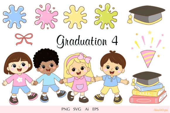 Cute Graduation Kids Clipart: Adorable Kawaii Celebrations