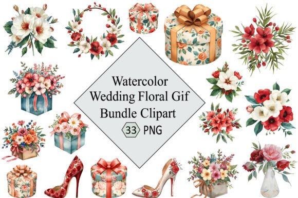 Elegant Watercolor Wedding Floral Gift Clipart
