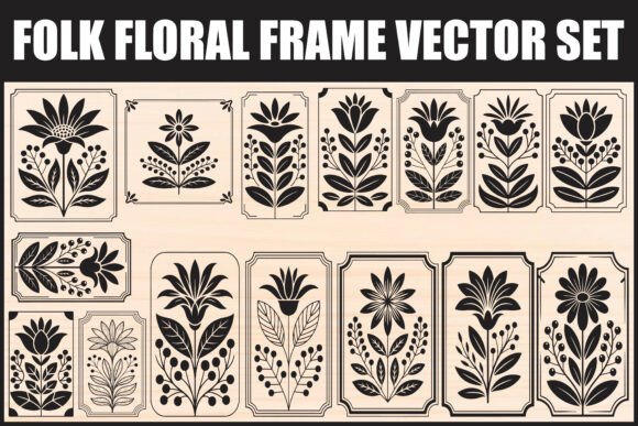 Folk Floral Frame Vector Set: A Designer's Charming Toolkit
