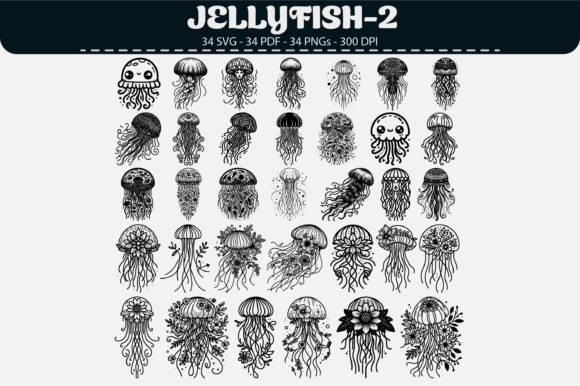 Jellyfish Clipart: 34 Elegant Black & White Designs for Creative Projects