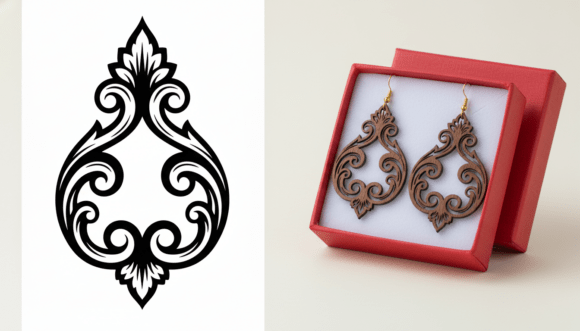 Ornamental Teardrop Earring Laser Cut Design for Vintage Style