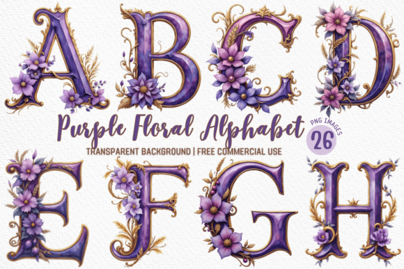 Purple Floral Alphabet Clipart Bundle: Elevate Your Designs