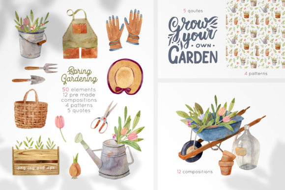 Spring Gardening Tools Watercolor Collection: Creative Asset Guide