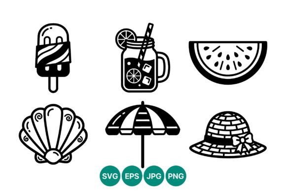 Summer Icons Black White Vector Art: A Designer's Toolkit