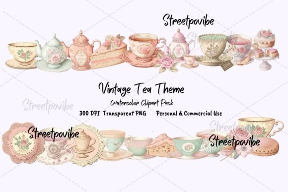 Timeless Elegance: The Vintage British Tea Cup Clipart PNG Pack