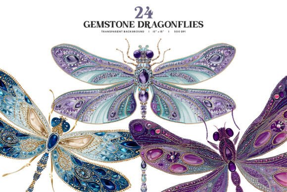 Transform Your Projects with Gemstone Dragonfly Clipart PNG Set